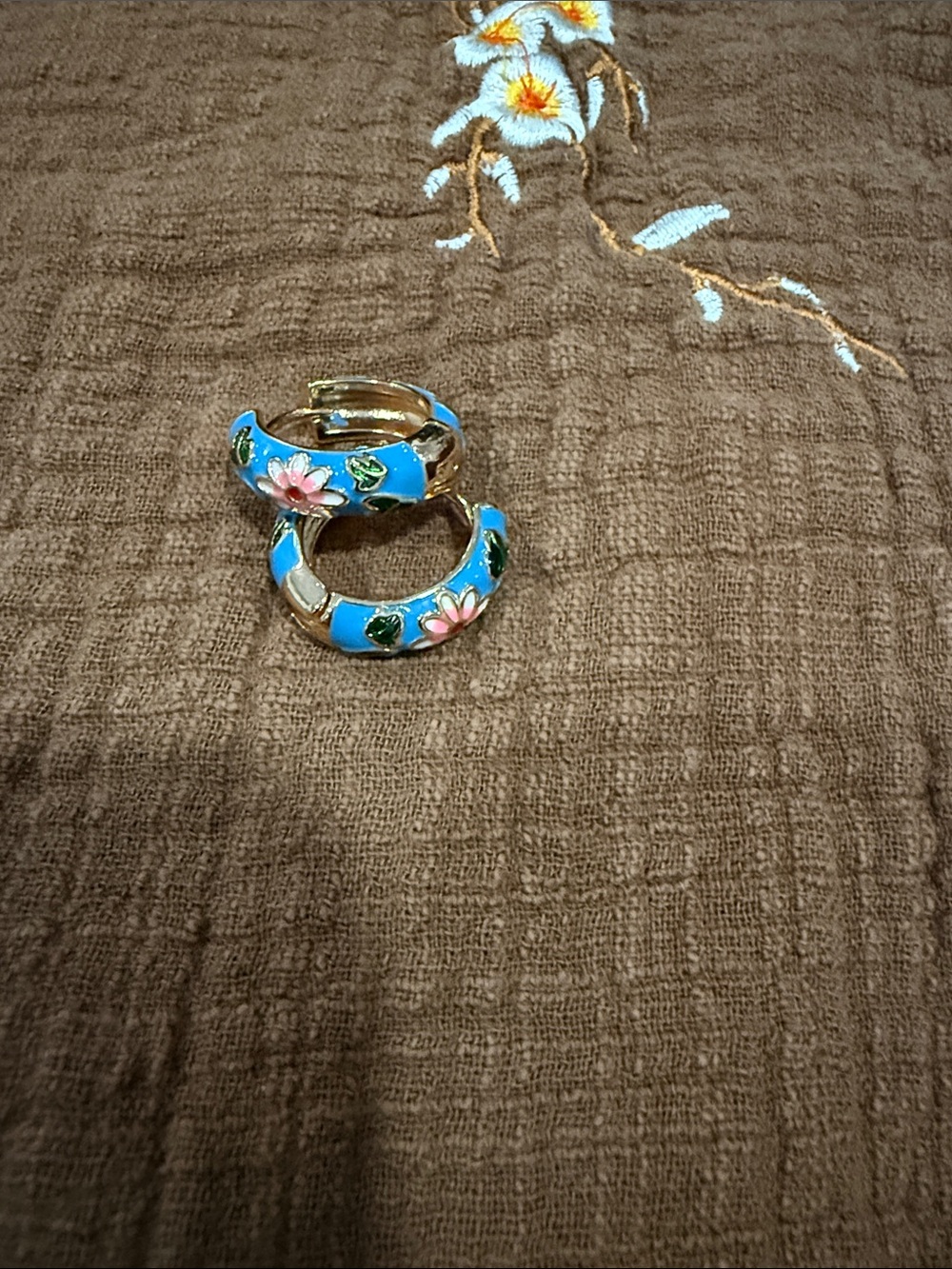 Blue Floral Enamel Hoop Earrings - Women Jewelry